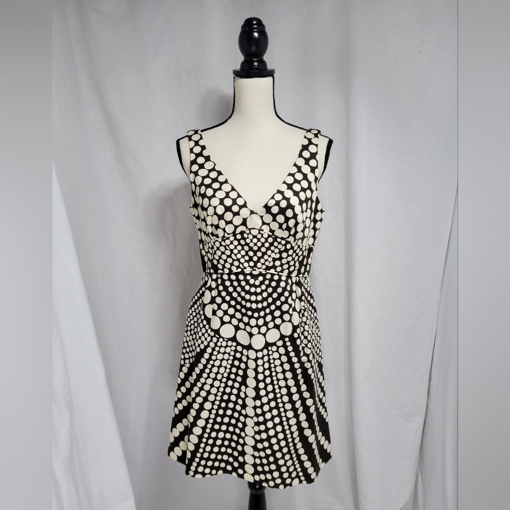Milly of New York Brown & Cream sleeveless Polka Dot midi Dress, zip, lined,sz 8